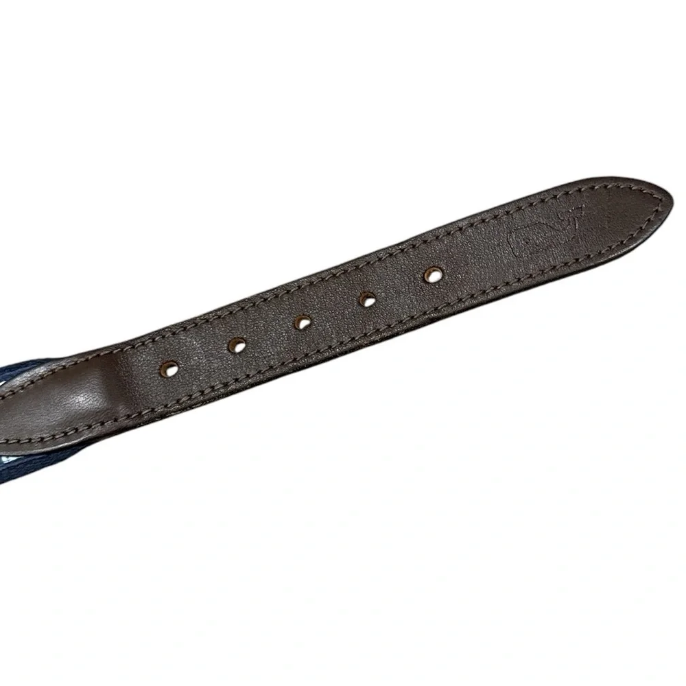 Vineyard Vines Boys' Classic Whale Blue Canvas Club Belt Size 26 Brown Leather